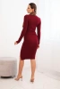Women's ribbed dress with a turtleneck and decorative buttons burgundy
