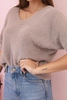 Women's sweater made of soft fluff with a V-neck short sleeves green