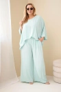 Damen Plus Size Viskose-Set mit weiten Hosen und Bluse mint