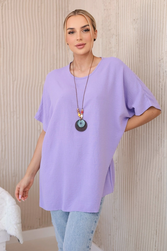 Oversized palaidinė su pakabuku šviesiai violetinė