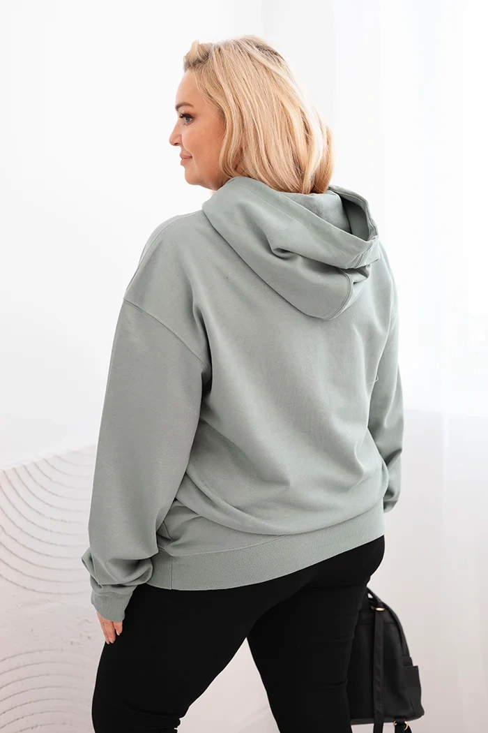 Damen Hoodie Plus Size aus Baumwolle mit Kapuze und Kängurutasche dunkel mint