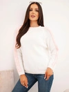 Damenpullover mit Woll- und Mohairanteil mit Streifen an den Ärmeln ecru+puderrosa