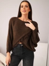 Asymmetrischer Damenpullover mit Spitzenbesatz braun