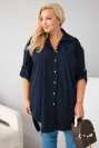 Dámská košile Plus Size z viskózy manšestrová s odepínacími rukávy modrá