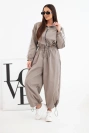 Cotton women's set with oversize pants and contrasting fango side stripes fango