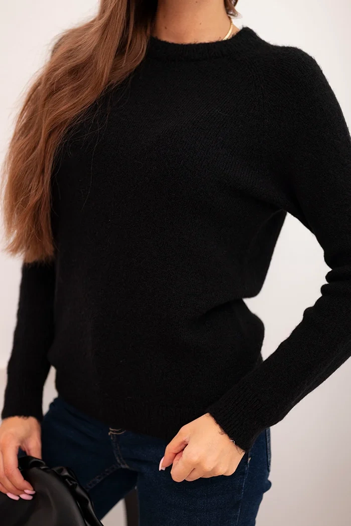 Damenpullover aus Baby-Alpaka mit langen Ärmeln schwarz