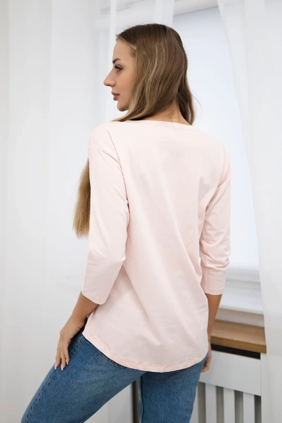 Bluse mit 3D-Grafik Vogel puderrosa