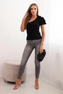 Women's cotton one-shoulder blouse with ruffle black