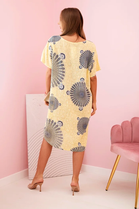 Women's cotton dress with oriental pattern yellow