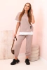 Butter-Set für Damen mit kurzen Ärmeln und Hose beige melange