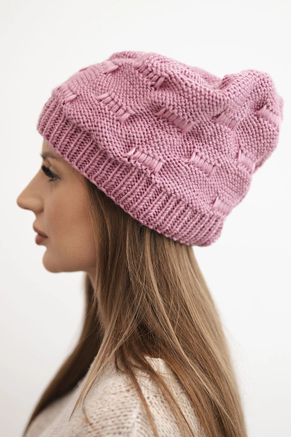 Women's winter hat made of wool with decorative weave K451 purple