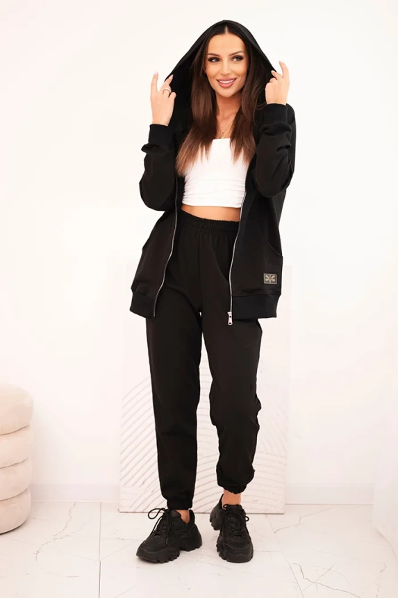 Women's cotton set with a hood and zipper black