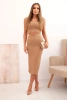 Women's top and ribbed skirt set camel 