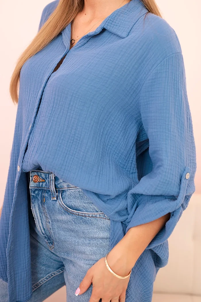 Cotton muslin shirt oversize dark denim