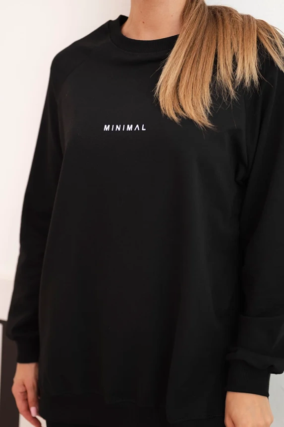 Women's cotton set sweatshirt and leggings with the inscription Minimal black