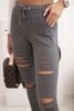 Women's cotton pants with distressed details and an elastic waistband graphite