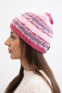 Damen Wintermütze mit buntem Garn und elastischem Bündchen K352 malina