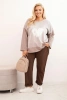 Damen Sweatshirt Plus Size aus Baumwolle mit Herzdruck und Kordeln fango
