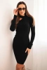 Women's knitted dress with long sleeves and an asymmetrical neckline black