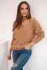 Braided sweater with V-neck camel