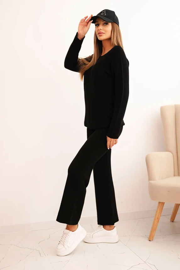 Women's sweater set with wide legs and long sleeves black