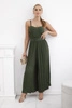 Pleated jumpsuit with straps khaki