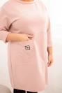 Damenkleid Plus Size mit Tasche und 3/4-Ärmeln, pudriger Rosa