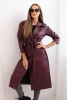 Women's faux leather trench coat with a belt and collar burgundy