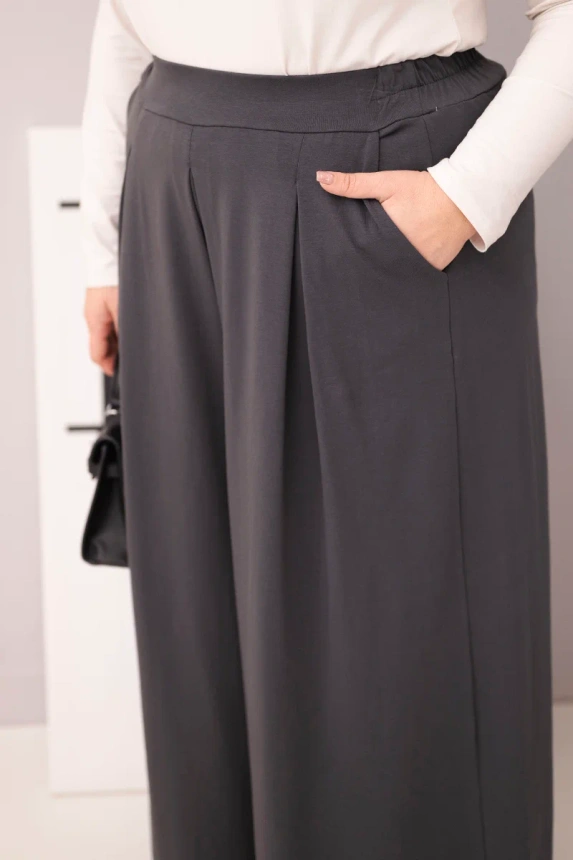 Damen Baumwollhose Plus Size mit weitem Bein und lockerem Schnitt grafitfarben