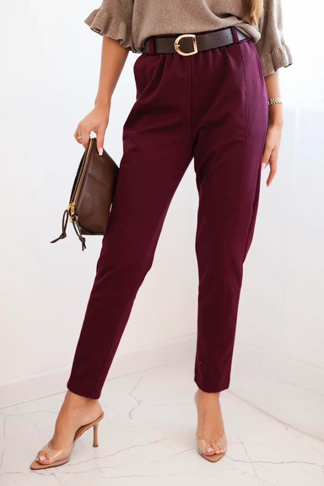 Damenhose aus Viskose mit Gürtel und schmalem Bein bordeaux