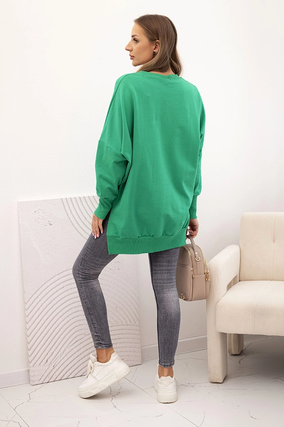 Women's cotton sweatshirt with a wide ribbed hem green