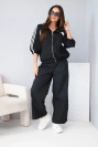 Women's cotton set with wide-leg pants and side stripes black