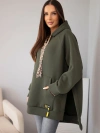 Damen-Oversize-Sweatshirt aus Baumwolle mit Kapuze und Tasche khaki