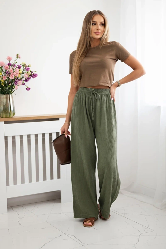 Muslin pants with a wide leg khaki