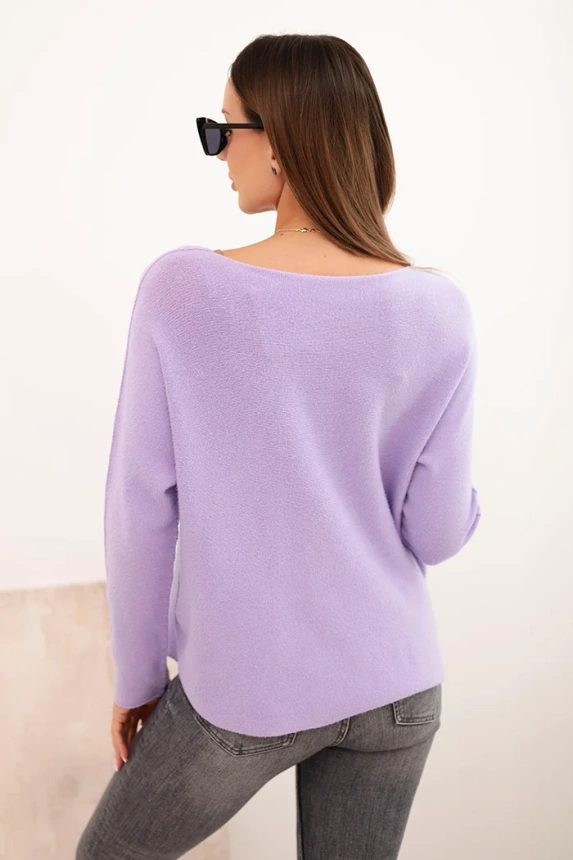 Women's sweater with viscose and V-neck light purple