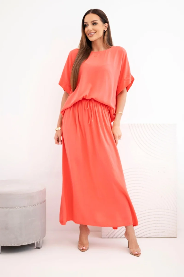 Damen-Viskose-Set mit Bluse und Rock himbeerrot