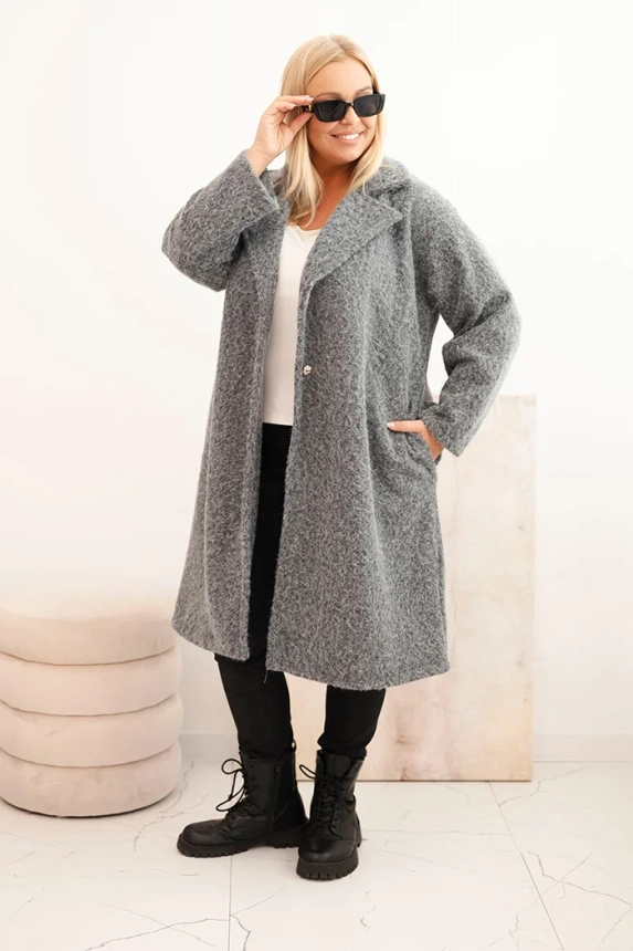Plus Size women's coat with wool and a large collar gray