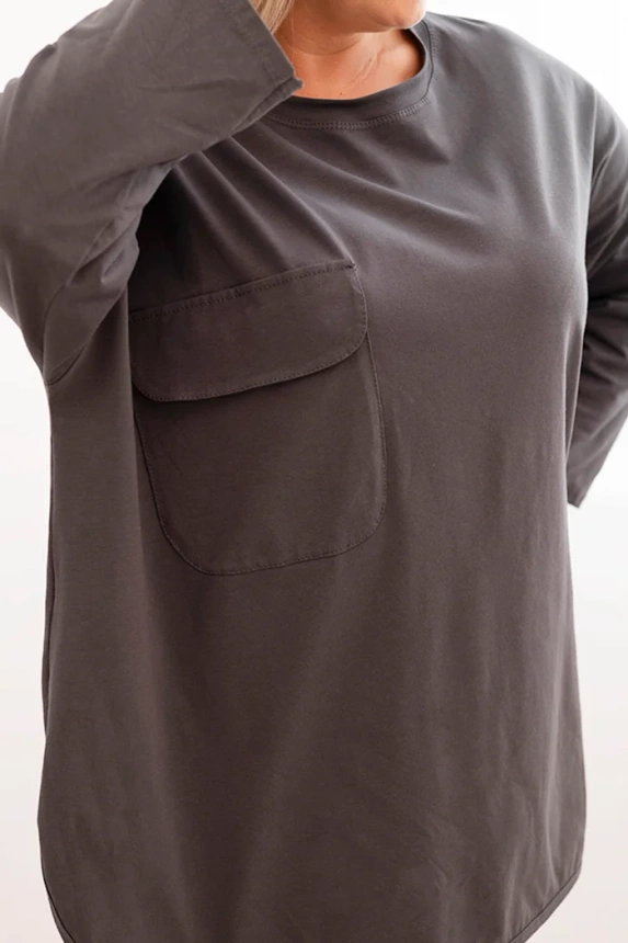 Women's Plus Size blouse with cotton, pocket, and rolled-up sleeve graphite