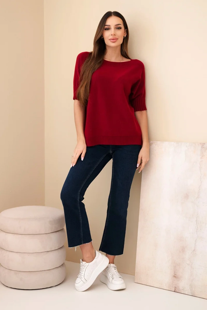 Damenpullover aus Viskose mit kurzen Ärmeln bordeaux