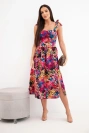 Women's midi floral dress with tie straps black
