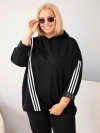 Moteriškas laisvalaikio megztinis Plus Size iš viskozės su kapišonu ir dekoratyvinėmis juostelėmis juoda