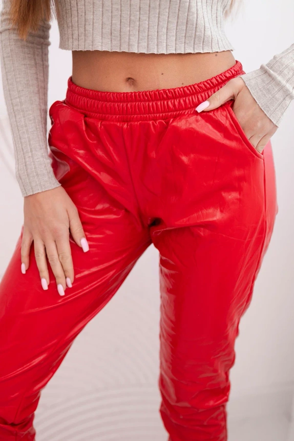 Dvouvrstvé velurové kalhoty červené