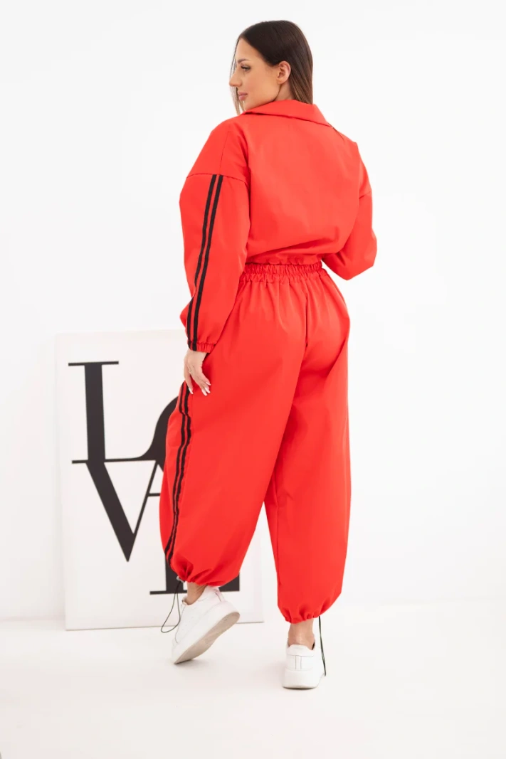 Women's cotton set with oversized trousers and contrasting stripes red