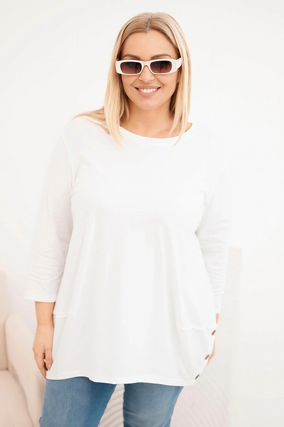 Dámská blůza Plus Size z bavlny s ozdobnými knoflíky a ohrnutými rukávy ecru