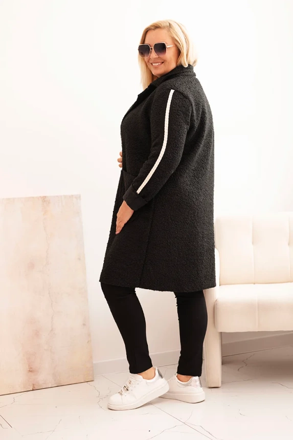 Moteriškas Plus Size paltas iš dirbtinio avikailio su kišenėmis juodas