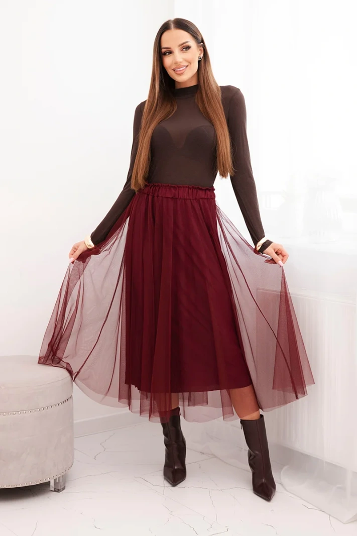 Women's midi tulle skirt with viscose lining burgundy