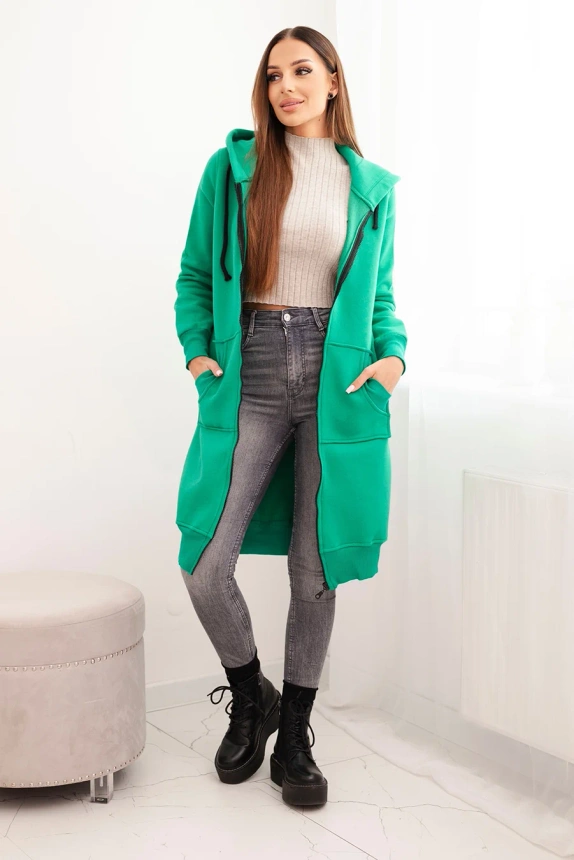 Long insulated sweatshirt with a hood green