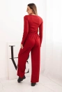 Moteriškas komplektas iš viskozės su palaidine ir plačiomis kelnėmis bordo