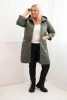 Plus Size women's winter quilted jacket with a leopard print lining and hood khaki