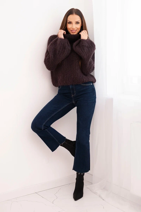 Damenpullover aus Mohair mit Puffärmeln und Rollkragen braun